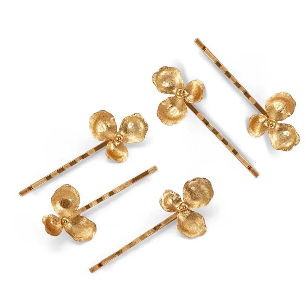 5pcs Elegant Golden Flower Hair Forks Hairstyle Tools French Style Pearl Side Clips Hair Accessories Retro Wave Alloy Barrettes