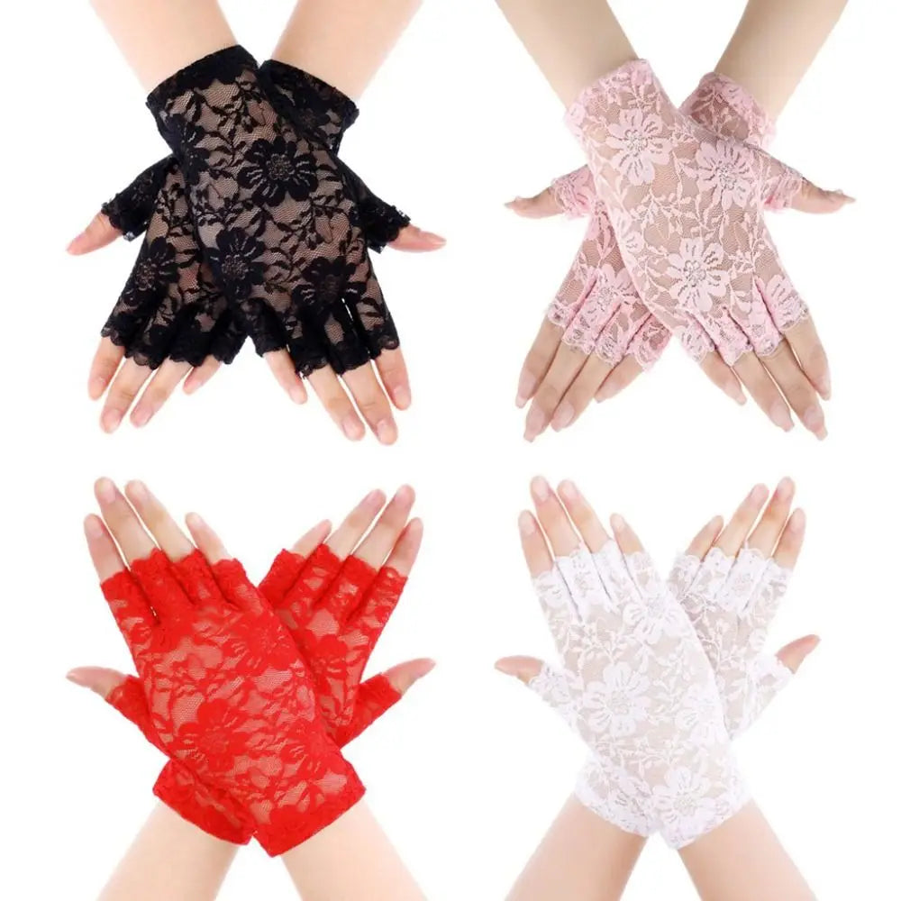 Women Sexy Dressy Lace Gloves Sunscreen Short Gloves Fingerless Lace Driving Gloves Spring Summer Mittens Wedding Accessories