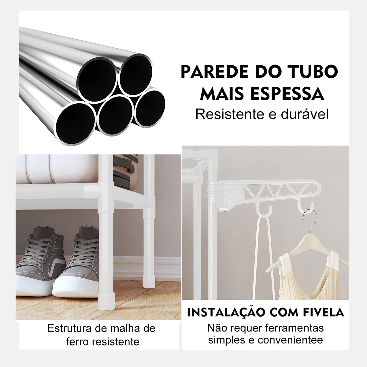 Wardrobe Portable Arara Multifunctional Dismontavel Color: White