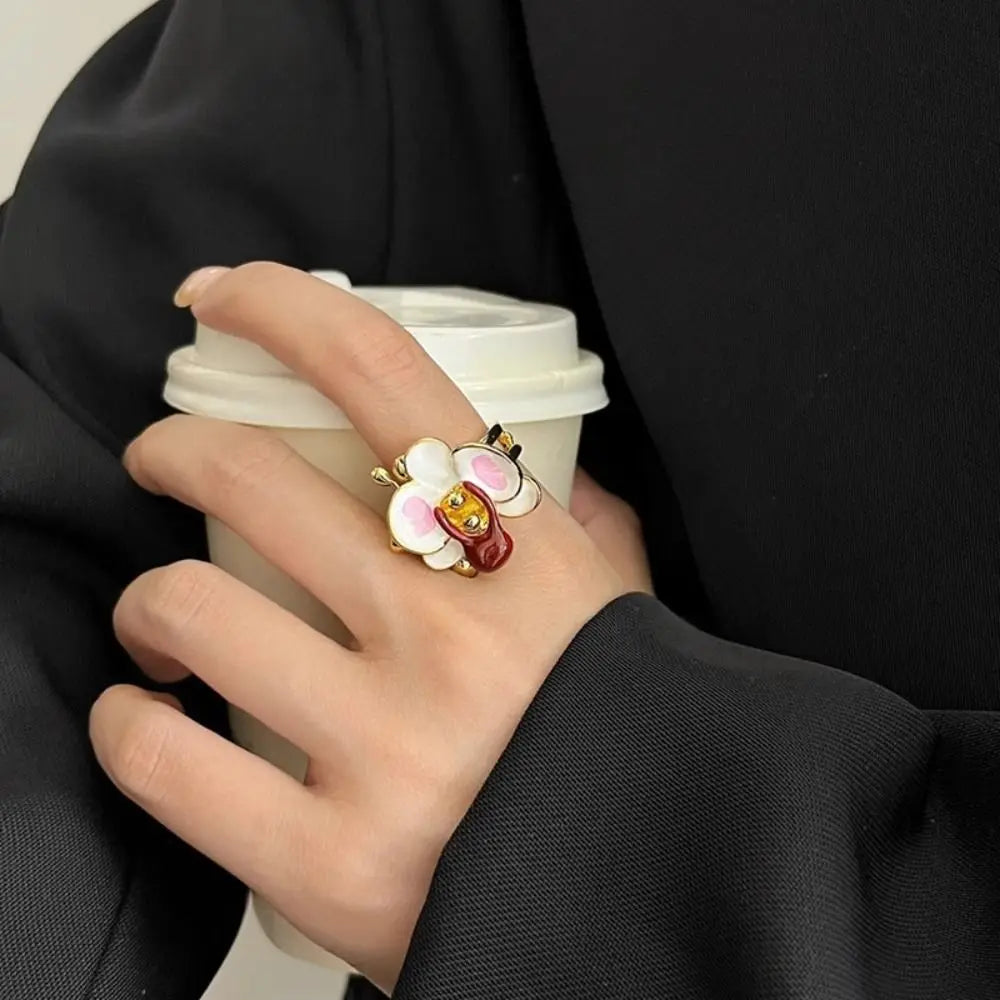 Sweet Drip Oil Flower Ring Butterfly Orchid Ins Style Enamel Finger Ring Trendy White Iris Flower French Irregular Ring Girls