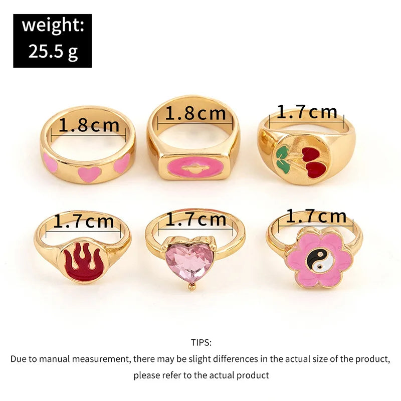 Pink Enamel Butterfly Ring Gold Finished Set For Women Crystal Enamel