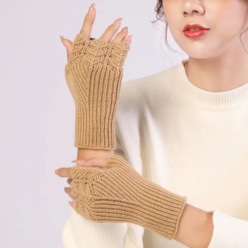 Women Knitted Warm Half Gloves Autumn Winter Fingerless Gloves Arm Sleeve Girls Fashion Casual Accessories Mittens