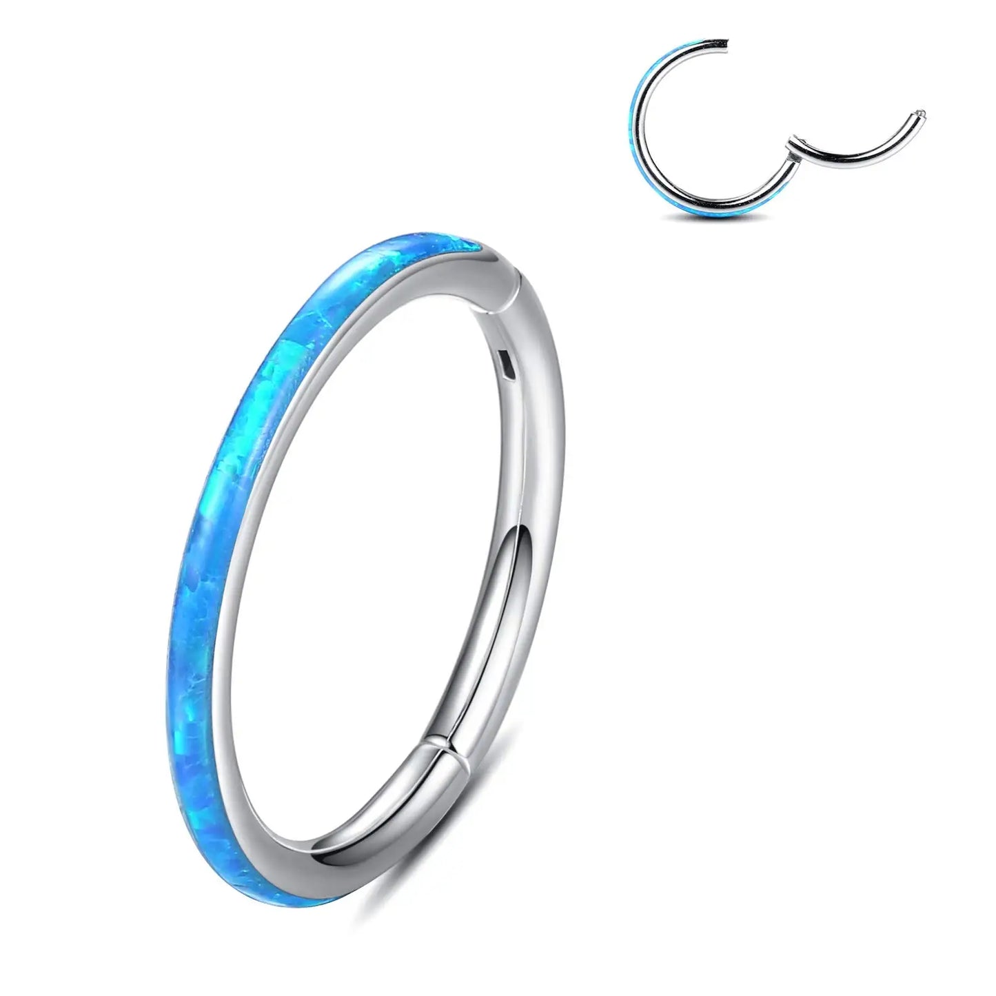Opal Hinged Nose Ring Hoop Women Septum Hoop Ring Tragus Rook Ring Piercing Jewelry Lip Labret Ring Clicker Cartilage Earrings