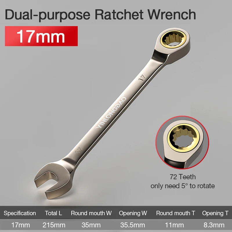 Universal Key Ratchet Wrench 72 Tooth Gear Ring Torque Socket Wrench Metric Ratchet Spanners Car Repair Mechanical Tools