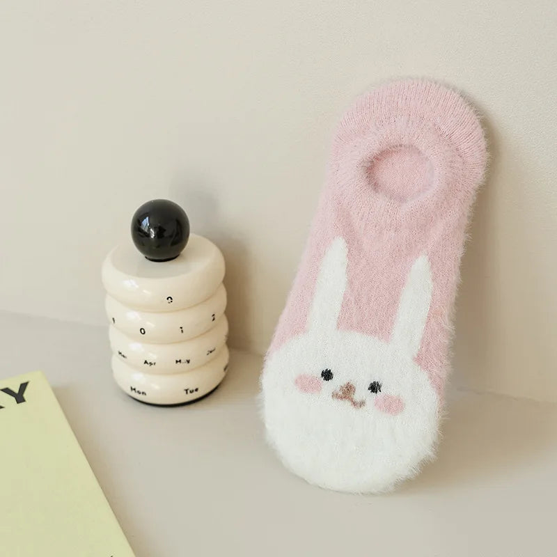 Women Socks Warm Soft Fuzzy Slipper Non-slip Thick Invisible Mink Cashmere Sock Panda Kawaii Ankle Sox High Quality Comfortable