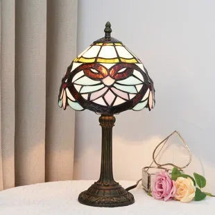 Stained Glass Table Lamp, Antique Green Tiffany Style Reading Light for Bedroom, Living Room and Office Decor Lampara Salon