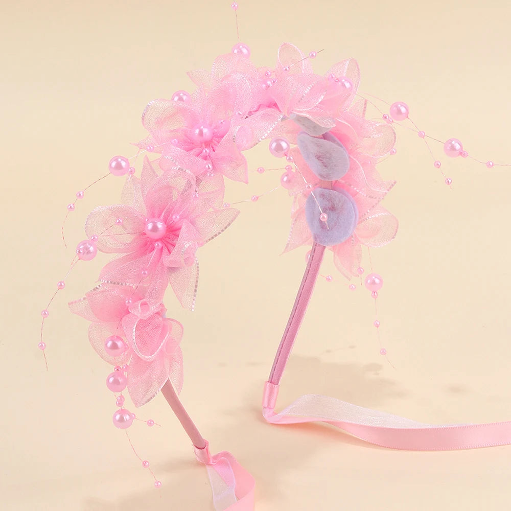 Fairy Flower Headband Sweet Lovely Girl Lace Floral Pearls Hair Hoop For Princess Wedding Birthday Headwear Accessories Gifts