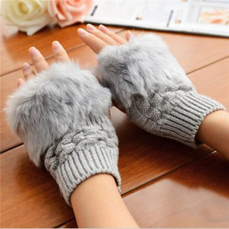 Women Fingerless Gloves Cute Plush Warm Soft Comfort Short Winter Windbreak Cold-proof Costume Party Gift Ladies Gloves