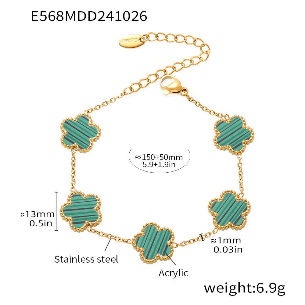 Fashion Five Petals Beautiful Bracelet for Women No Rusted Gold Plated Stainless Steel Agate Bangle Charm Luxury Jewelry Gift