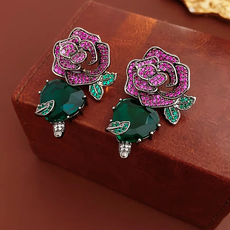 Purple Rose Flower Heart Lip,Stud Earrings for Women French Romantic Vintage Temperament Earring Luxury Jewelry wholesale