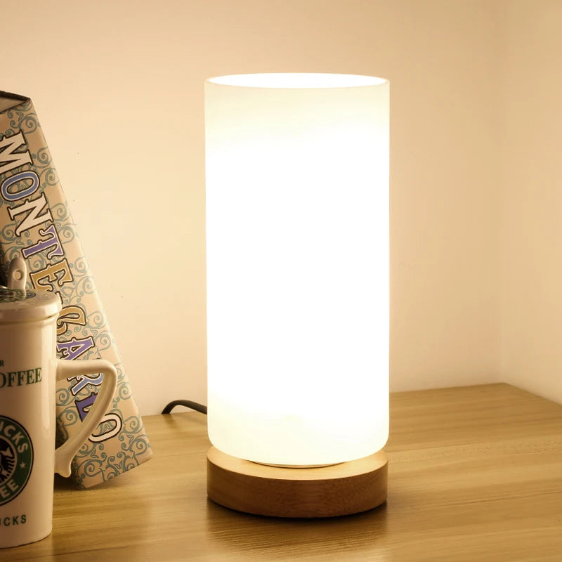 Modern Table Lamp Glass Body and Wood Base Table Lights For Bedroom Livingroom Children Reading Simple Desk Lamp Lighting