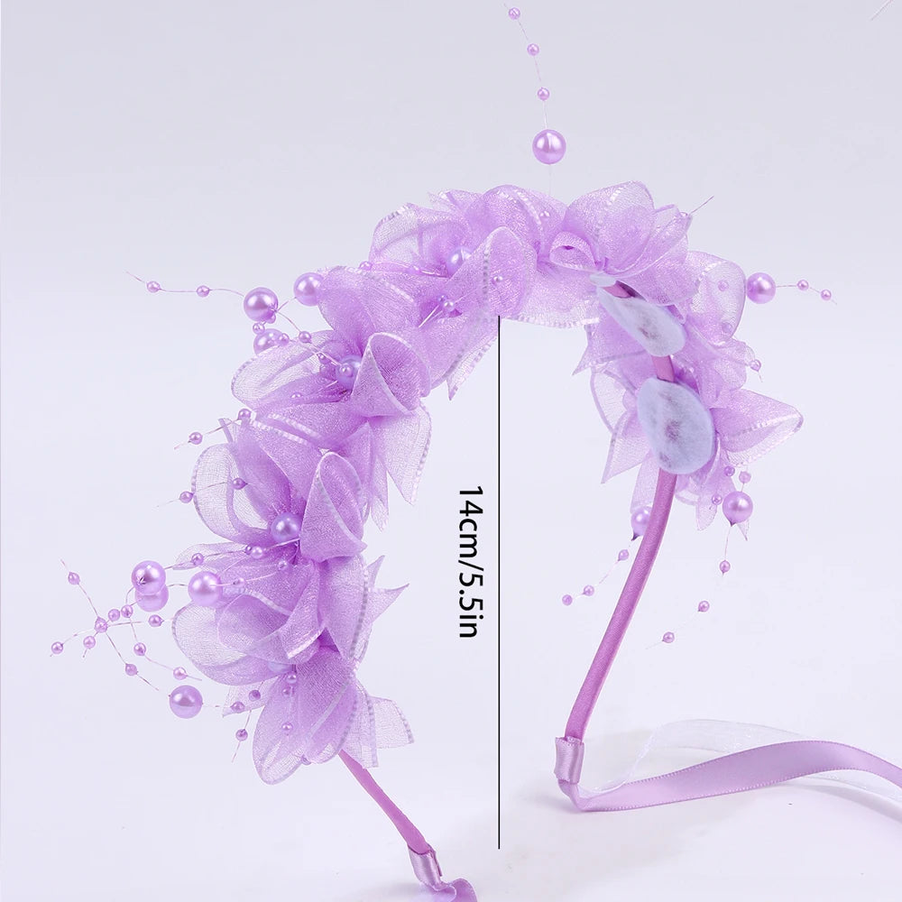 Fairy Flower Headband Sweet Lovely Girl Lace Floral Pearls Hair Hoop For Princess Wedding Birthday Headwear Accessories Gifts