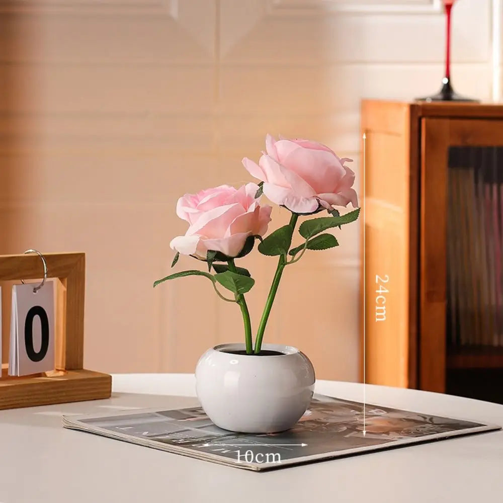 Ceramic Base LED Rose Table Lamp 2/3 Flowers Decorative Flower Bonsai Night Light Soft Light Exquisite Romantic Atmosphere Lamp