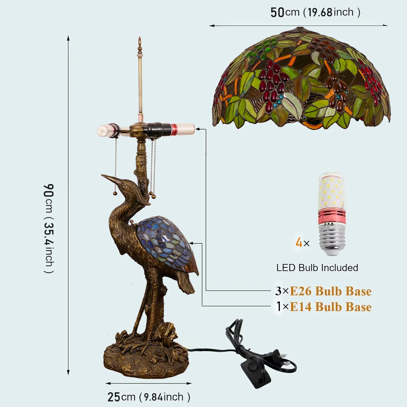 30-Inch  Table Lamp Traditional American Style Living Room Bedroom Study Lamp Luxurious Villa Hotel Stained Glass Lamp
