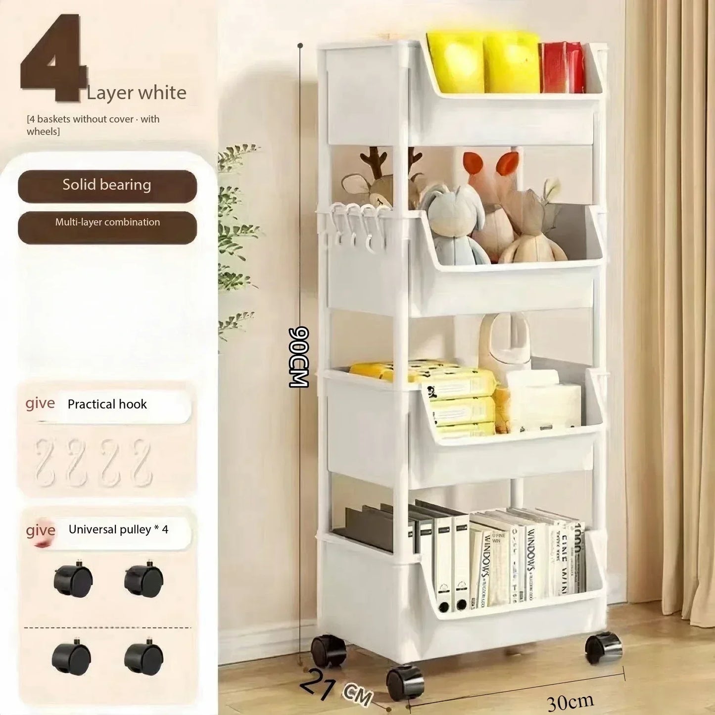 Storage Rack Is Movable and Adjustable Suitable for Kitchen Bathroom Space Saving Storage Rack Home Decoration Storage Products
