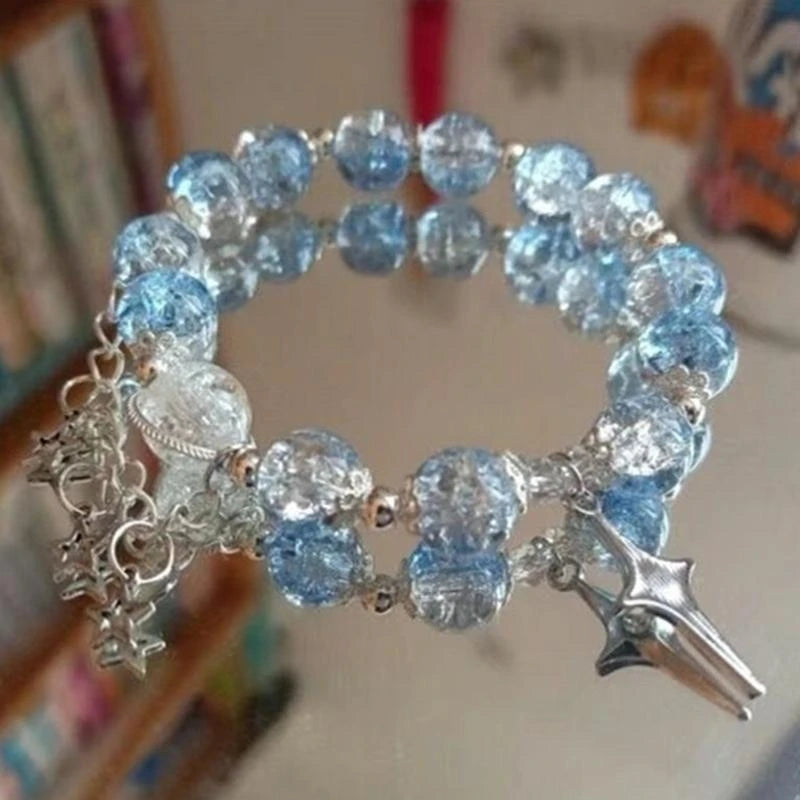 31BB Fashionable Beaded Elastic Rope Bracelet Crystals Bracelet Charm Bracelet Wrist Jewelry Present for Friend and Family