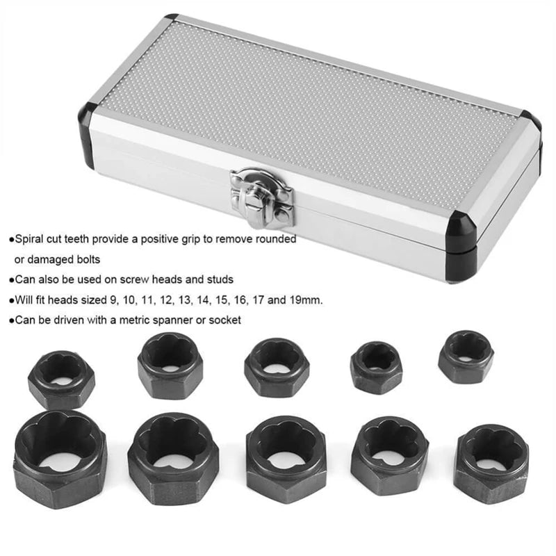 10pcs/lot Hex Socket Set Damaged Bolt Nut Screw Remover Garage 9-19 Mm Sockets Car Repair Hand Tool Electric Drill Accessories
