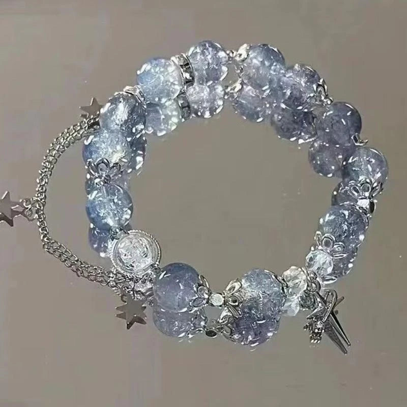 31BB Fashionable Beaded Elastic Rope Bracelet Crystals Bracelet Charm Bracelet Wrist Jewelry Present for Friend and Family