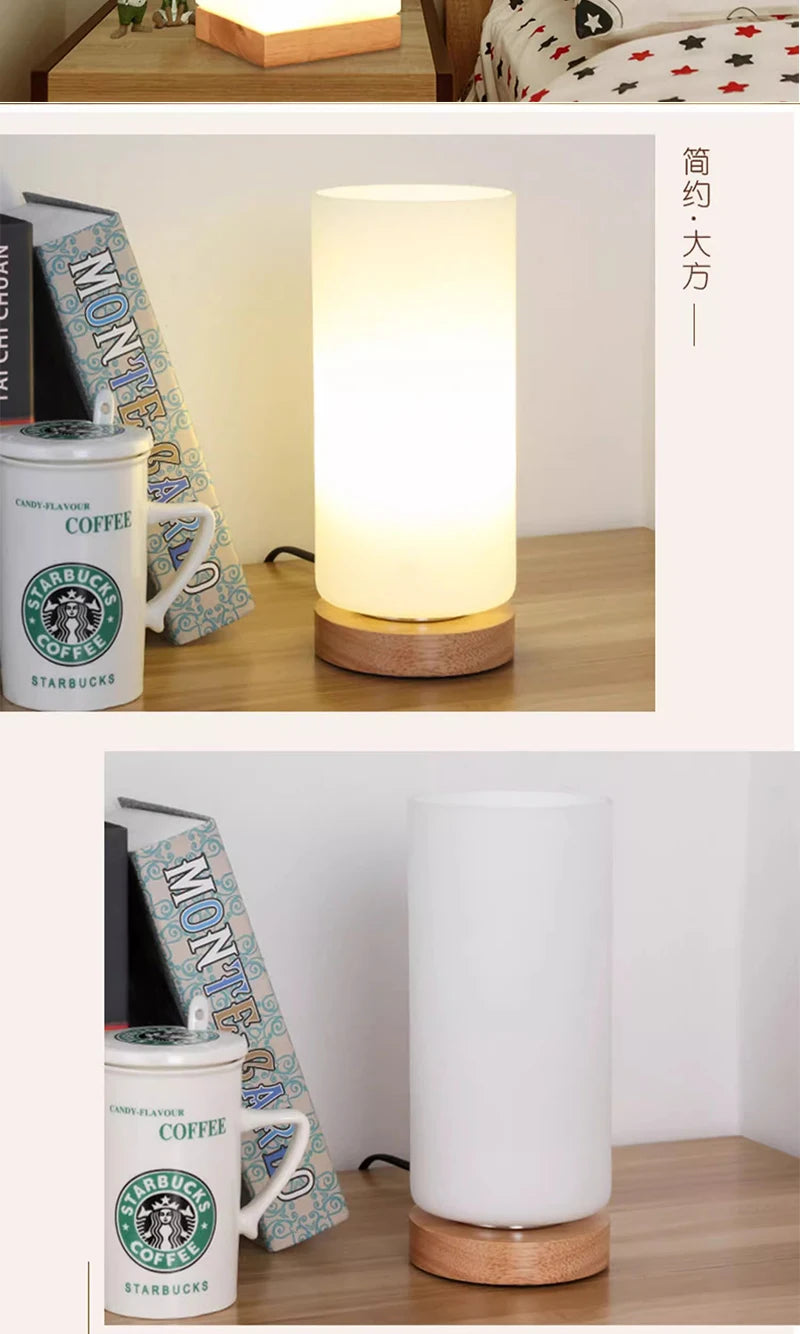 Modern Table Lamp Glass Body and Wood Base Table Lights For Bedroom Livingroom Children Reading Simple Desk Lamp Lighting