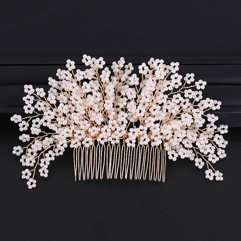Pearl Flower Hair Comb European Style Tiaras Bride Headdress Pearl Girls Golden Crown Wedding Hair Accessories Party Jewelry
