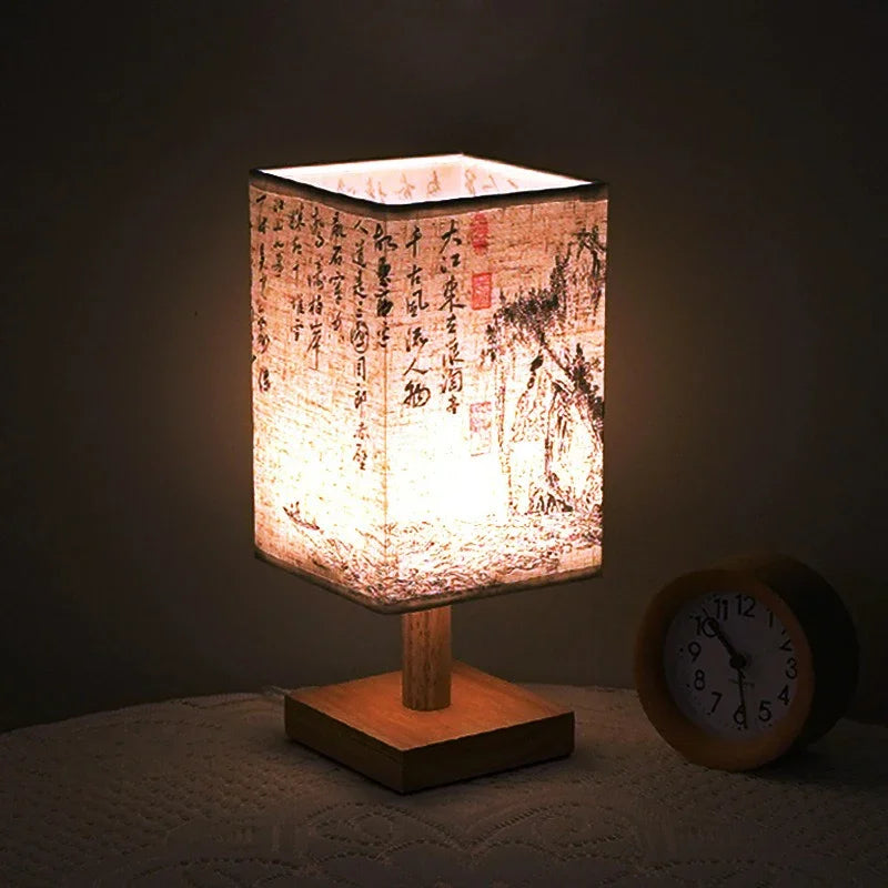 LED Decoration Table Lamps Simple Dimmable Plug Night Light Fabric Lampshade Square Bedroom Chinese Style Bedside Desk Lights