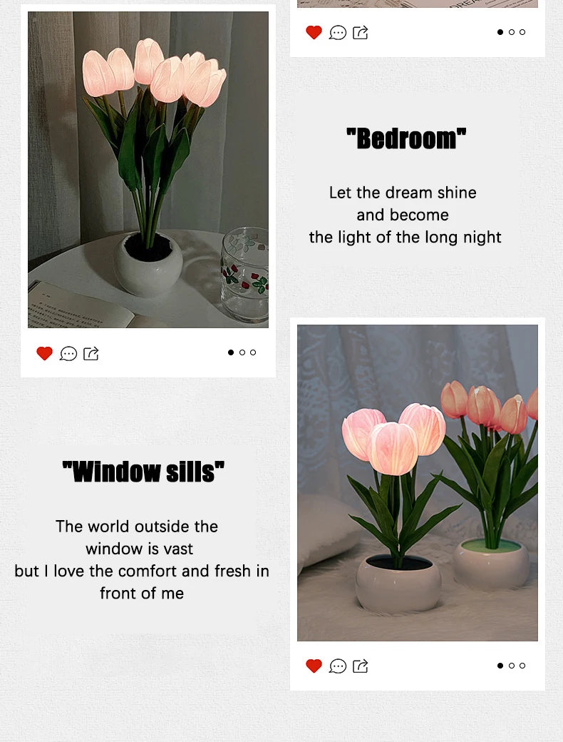 Tulip Table Lamp LED Bedside Lamp Simulation Flower Bouquet Bedroom Bedside Romantic Atmosphere Birthday Gift Home Decoration
