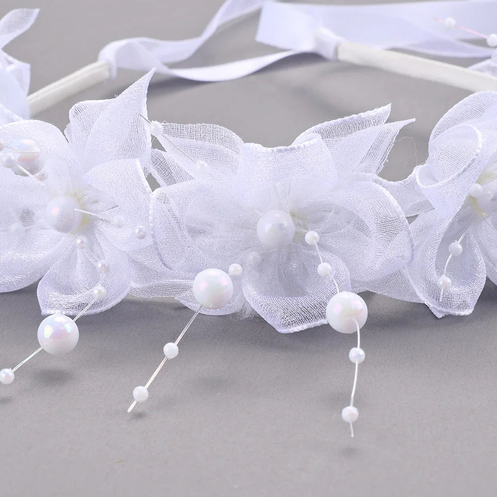 Fairy Flower Headband Sweet Lovely Girl Lace Floral Pearls Hair Hoop For Princess Wedding Birthday Headwear Accessories Gifts