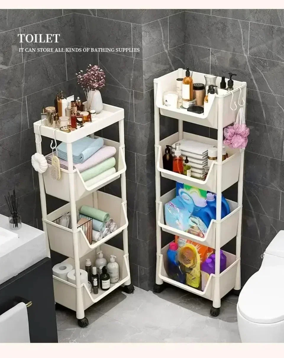 Storage Rack Is Movable and Adjustable Suitable for Kitchen Bathroom Space Saving Storage Rack Home Decoration Storage Products