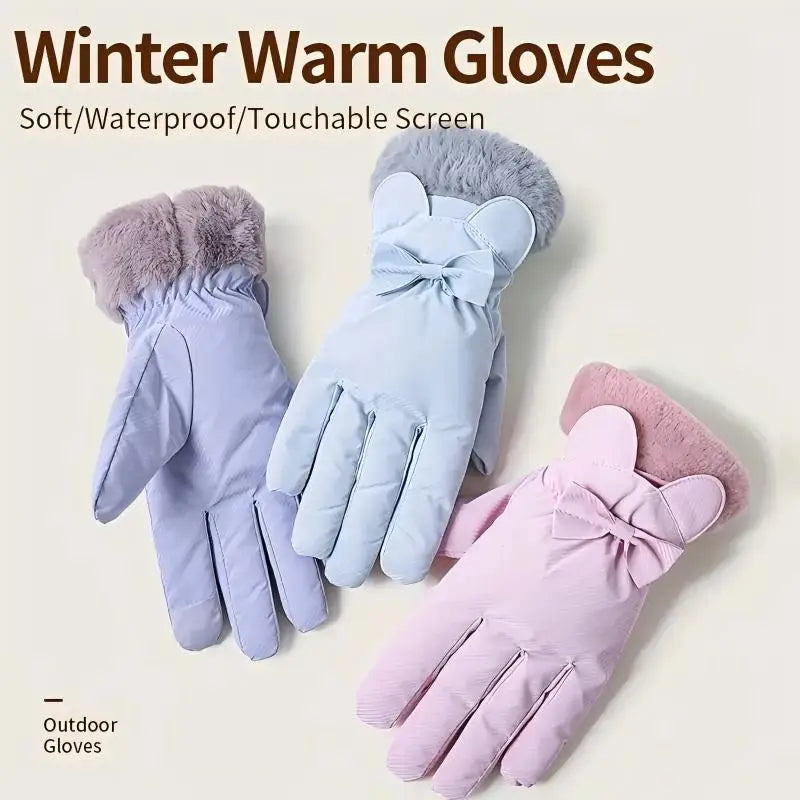 1 Pair Women's Winter Warm Gloves,Thick Fleece Lined,Touchscreen,Non-Slip Windproof,Fashionable Outdoor Gloves for Autumn/Winter