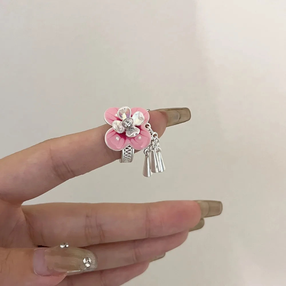 Sweet Drip Oil Flower Ring Butterfly Orchid White Iris Flower Enamel Finger Ring Ins Style Trendy French Irregular Ring Women