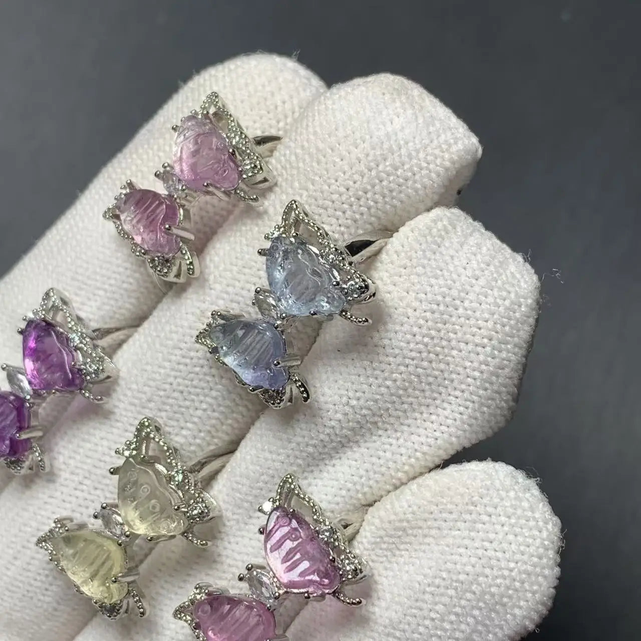 Butterfly Natural fluorite Ring Adjustable Female Simple Ring Jewelry for Women Gift Wholesale High Quality Vintage Fine