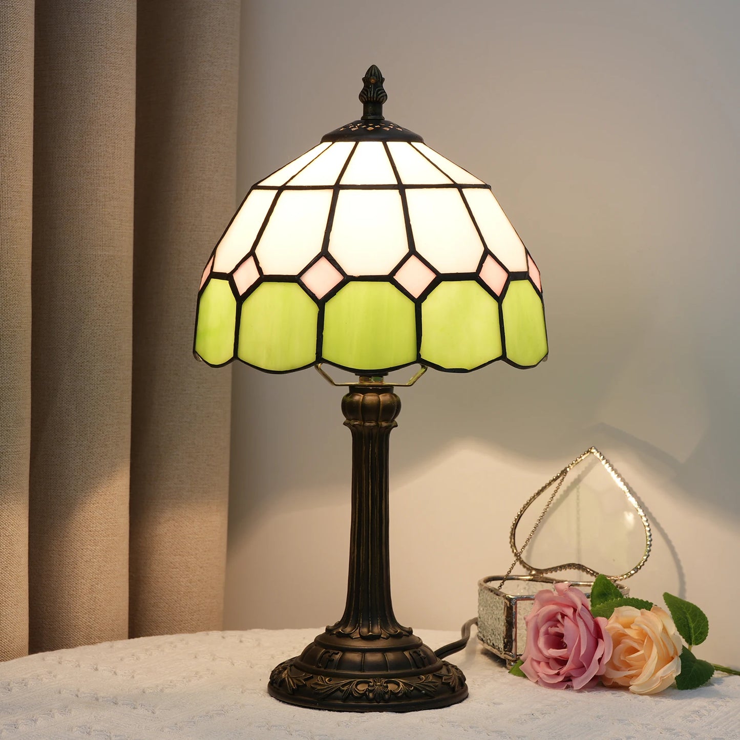 Modern Minimalist Table Lamp 8 Inch Mediterranean Series Stained Glass Lampshades Small Bedside Lamp Reading Antique Desk Light