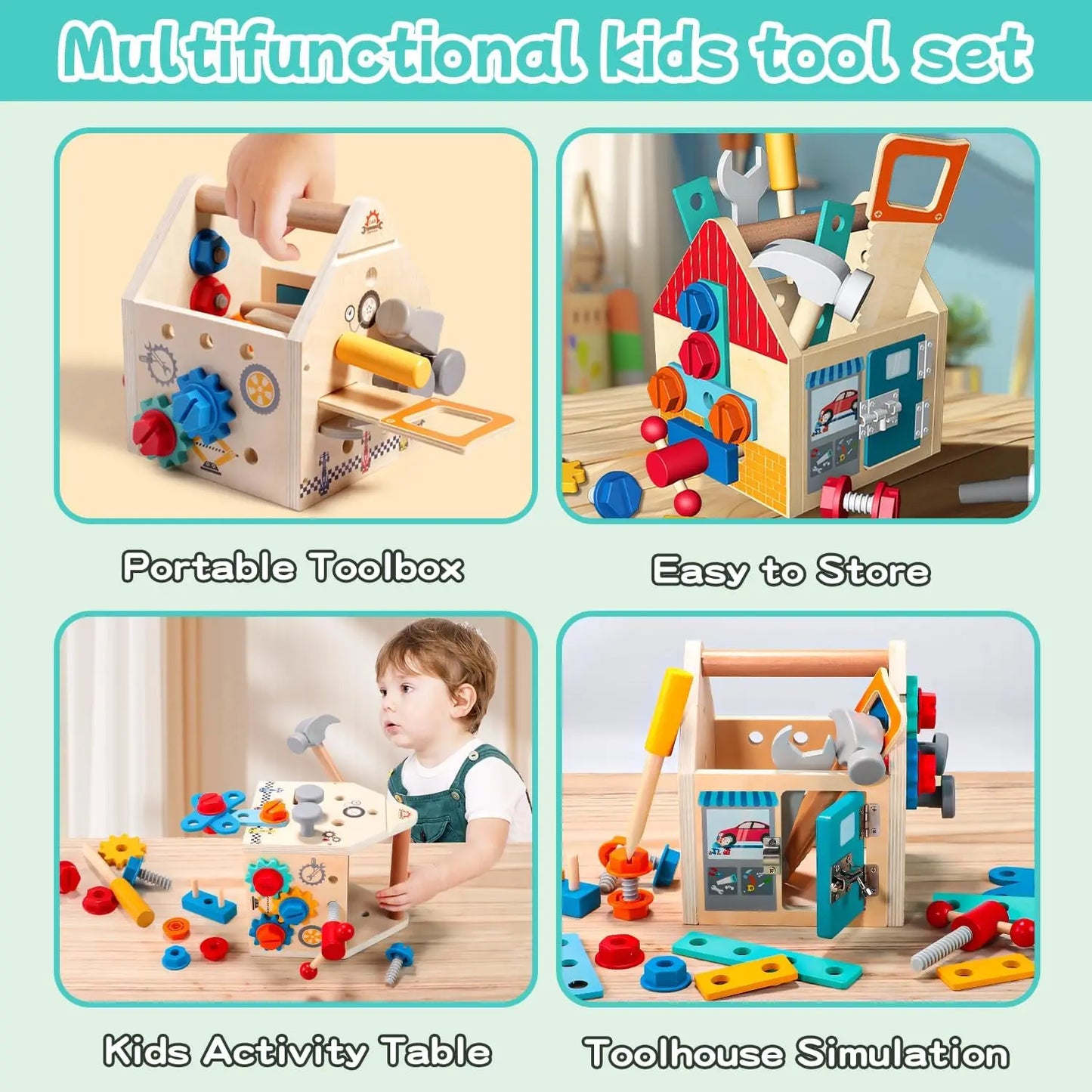 Tool Bench for Kids Toy Play Workbench Wooden Tool Bench Workshop Workbench with Tools Set Wooden Construction Bench Toy for Boy