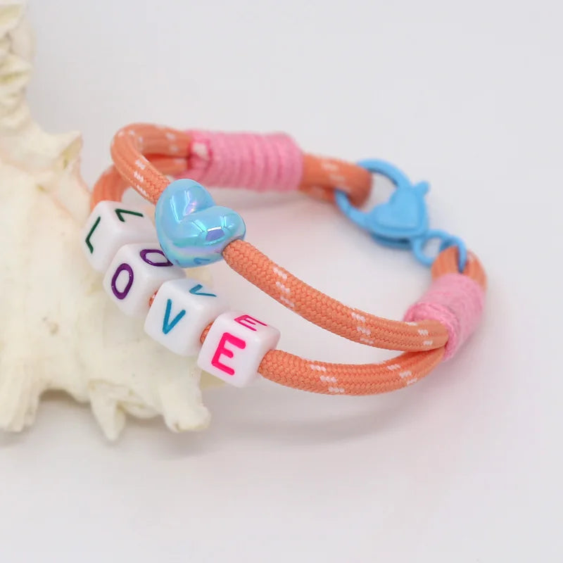 Women's Bracelet Trendy Accessories Letter LOVE Heart Buckle Beaded Colorful Rope Bohemian Bracelet Party Jewelry Wholesale