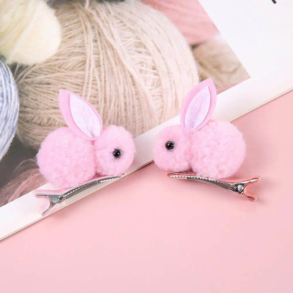 2Pcs Cute Bunny Hairpins Kids Plush Bunny Hairpins Headband Korean Children Hair Clips Sweet Girls Hairpins Hair Accessories