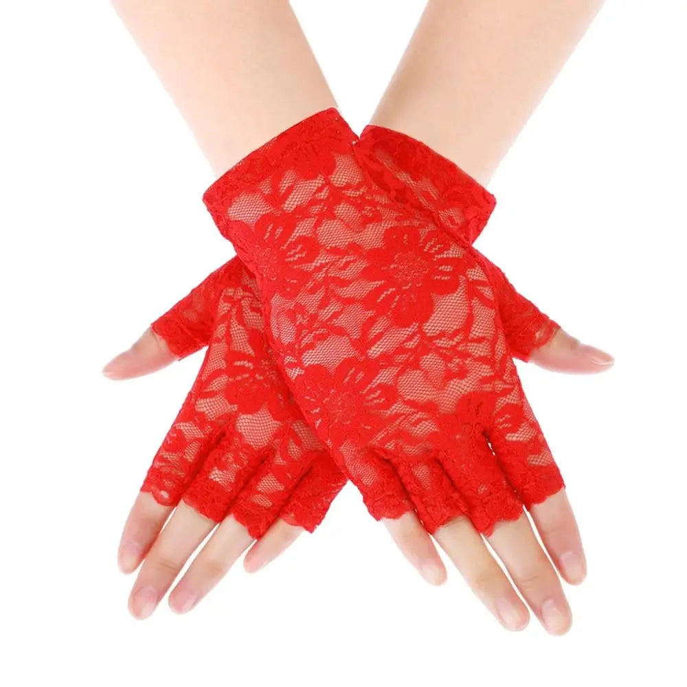 Women Sexy Dressy Lace Gloves Sunscreen Short Gloves Fingerless Lace Driving Gloves Spring Summer Mittens Wedding Accessories