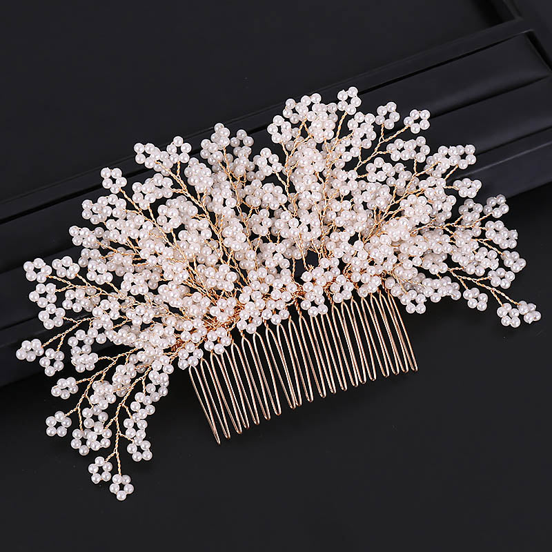 Pearl Flower Hair Comb European Style Tiaras Bride Headdress Pearl Girls Golden Crown Wedding Hair Accessories Party Jewelry