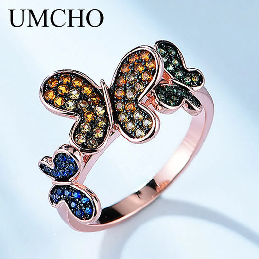 Butterfly Ring Plated Rose Gold 925 Sterling Silver Rings for Women Party Birthday Gift