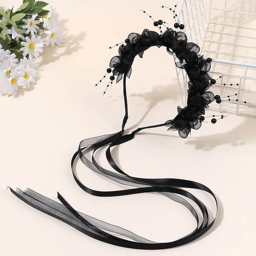 Fairy Flower Headband Sweet Lovely Girl Lace Floral Pearls Hair Hoop For Princess Wedding Birthday Headwear Accessories Gifts