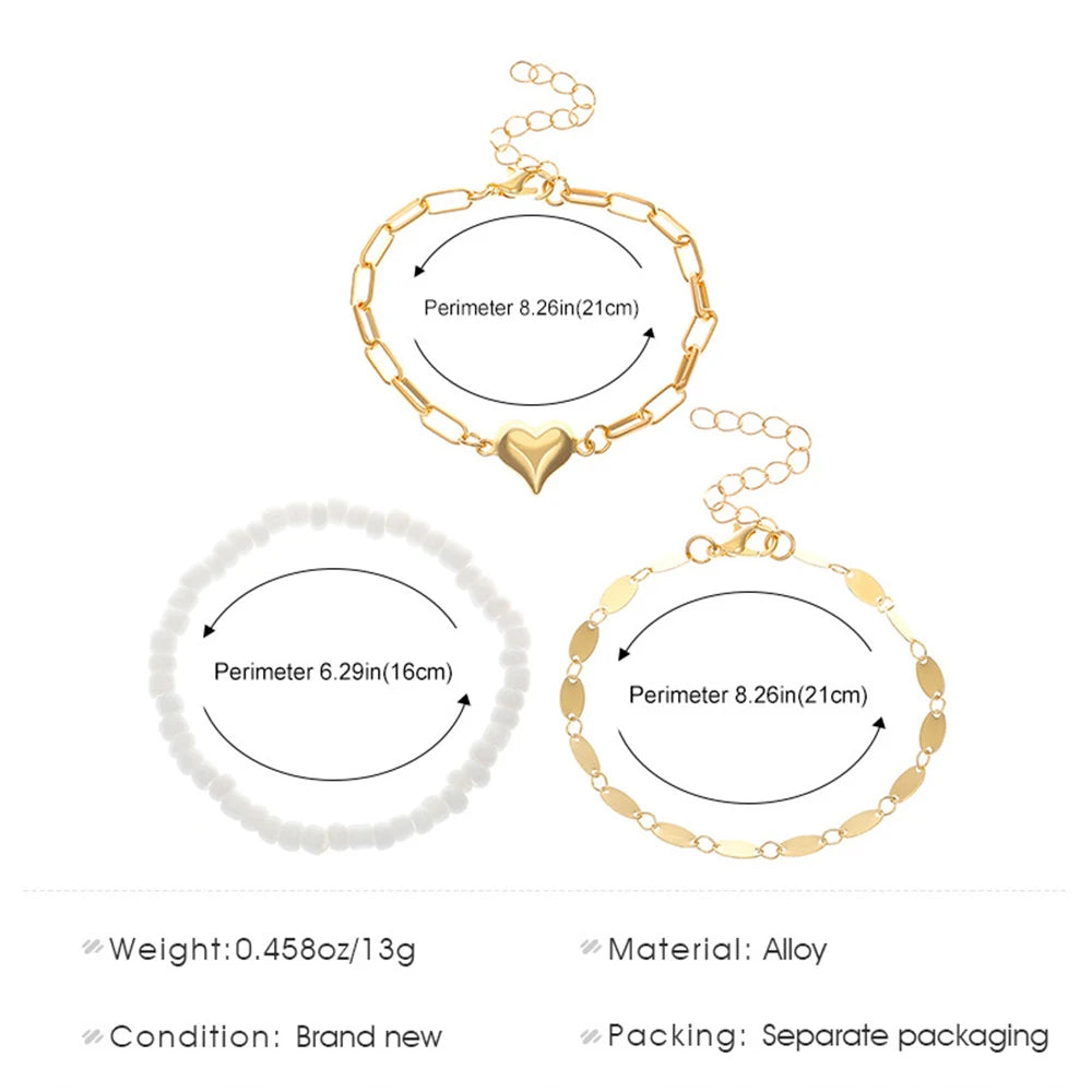 Trendy Heart Beads Friendship Bracelets for Women 3pcs Korean Fashion Multi Layered Love Bracelet Jewelry Accessories Gifts 2025