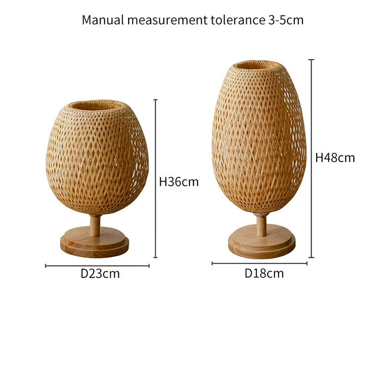 Dimmable Table Lamp, Rattan Bedside Lamp with Small Vintage Nightstand Light for Bedroom Living Room Desk Wooden Wicker Shade