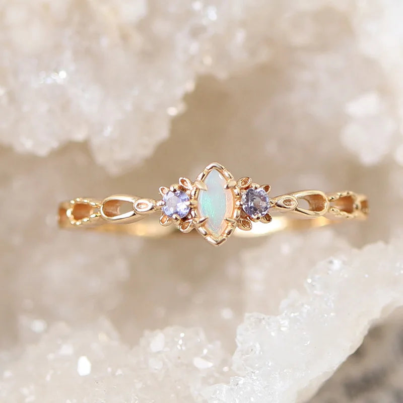 Natural Opal Ring For Women Gemstone 925 Sterling Silver Gold Filled Fine Jewelry