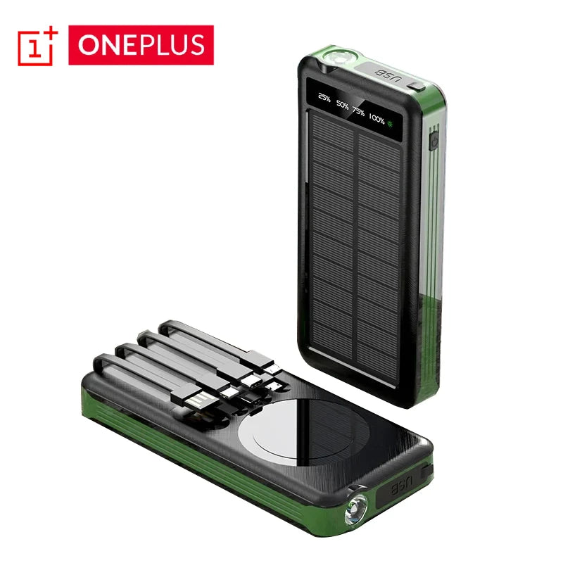 ONEPLUS 50000mAh Solar Power Bank Wireless Fast Charging Battery Large Capacity Mobile Power Dual USB 4 Cables For iPhone Samsun