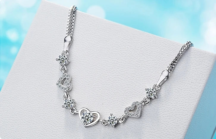 Trendy Sweet Style Crystal Women Bracelet Fashion 925 Sterling Silver Bangle Girl New Arrival Bride Wedding Party Bracelets