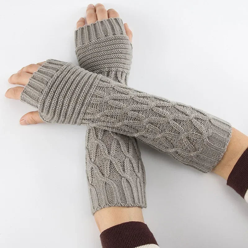 Women's Knitted Long Hand Gloves Warm Embroidered Winter Gloves Fingerless Gloves For Women Girl Guantes Invierno Mujer Luvas