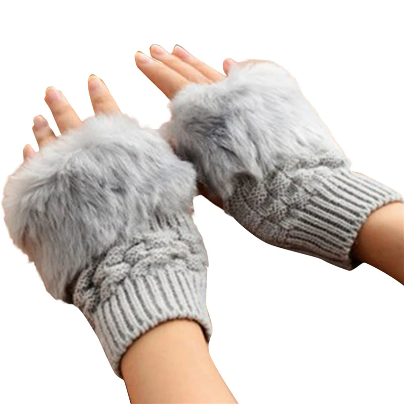 Women Fingerless Gloves Cute Plush Warm Soft Comfort Short Winter Windbreak Cold-proof Costume Party Gift Ladies Gloves