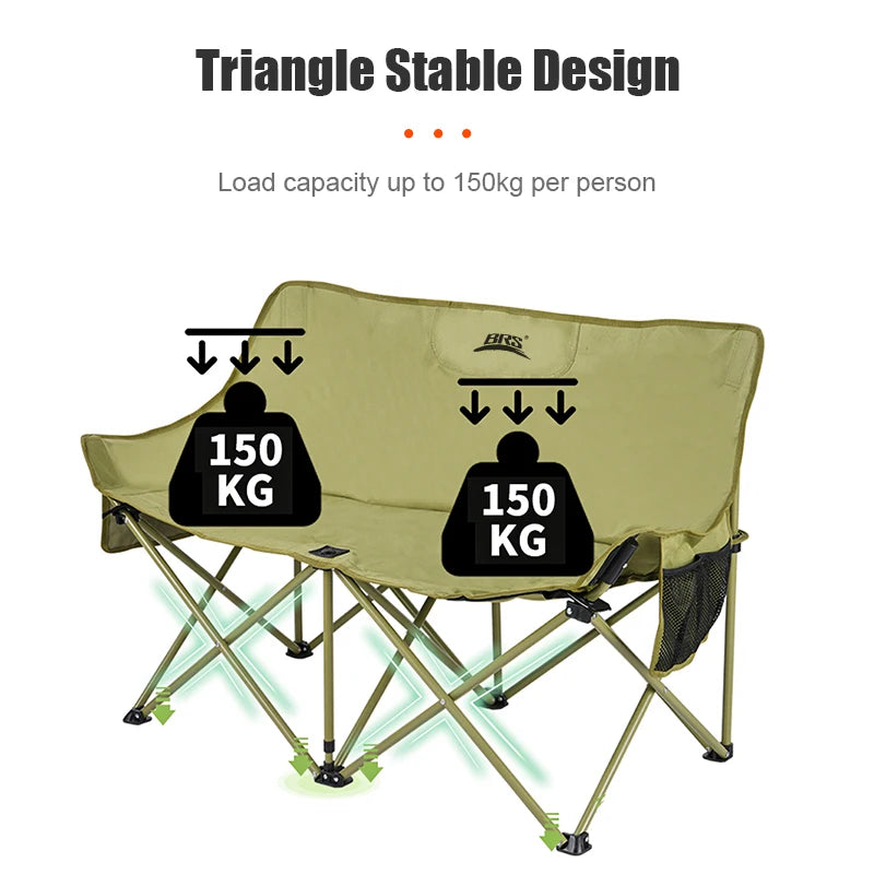 WESTTUNE Double Camping Chair Outdoor Fishing Backrest Chair Portable Folding Lawn Chair Beach Tourist Double Seat Leisure Chair