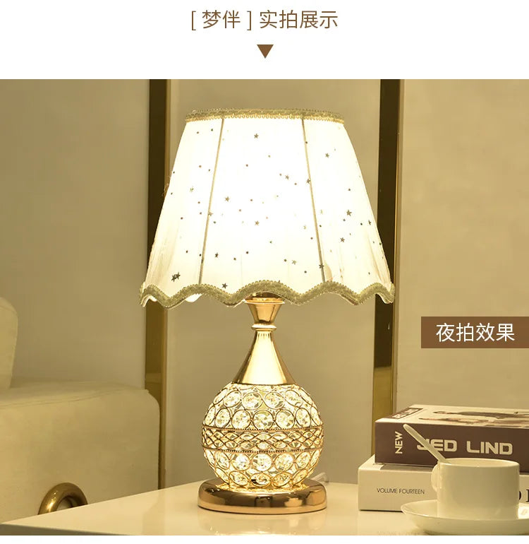 European-Style Crystal Table Lamp Ins Simple Modern Bedroom Warm Romantic Fashion Creative Decorative Bedside Lamp
