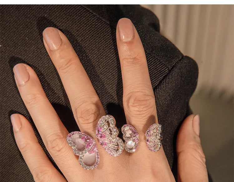 BELL Pink Sapphire Shell Corundum Butterfly Ring S925 Silver 18K Gold