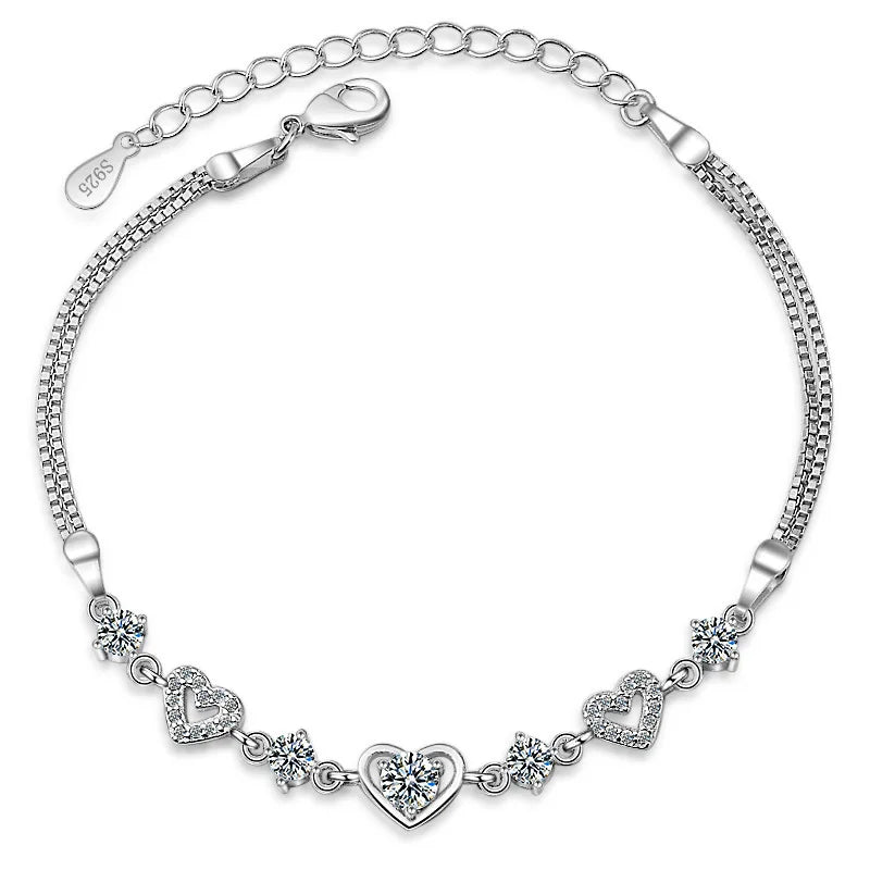 Trendy Sweet Style Crystal Women Bracelet Fashion 925 Sterling Silver Bangle Girl New Arrival Bride Wedding Party Bracelets
